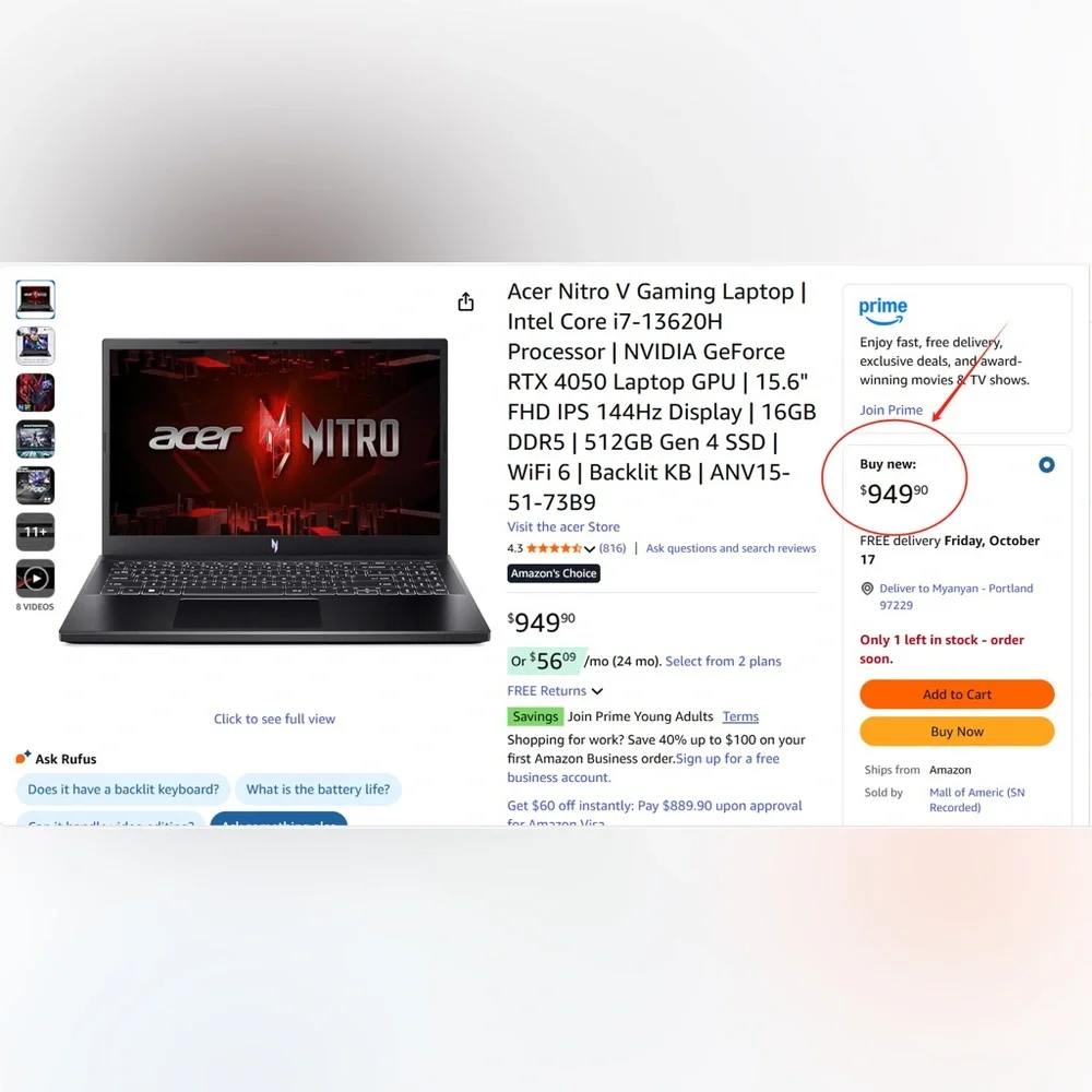 Nitro V 15 Gaming Laptop 195133154451